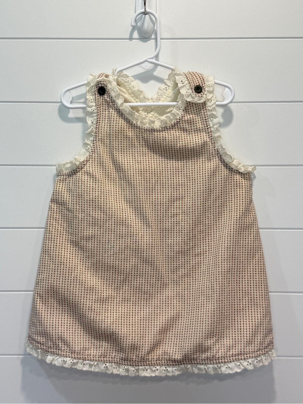 Lace-Trim Pink Patterned Girls' Pinafore Apron